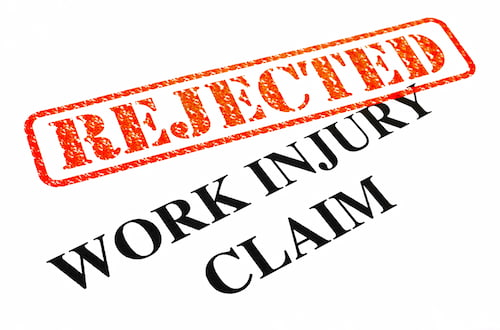 Rejected work injury claim form for a denied workers' comp claim in Georgia.