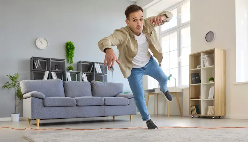 A man is slipping and falling in a living room which documents an accident for a potential premises liability claim in South Carolina.