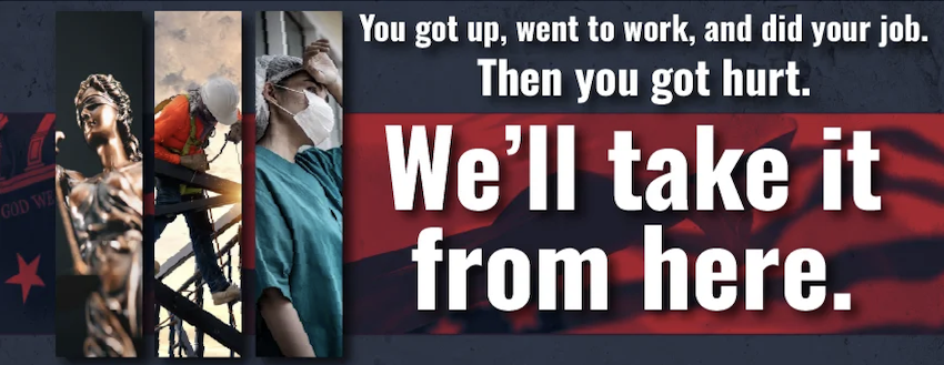 Infographic for Atlanta workers' compensation lawyer Humberto Izquierdo Jr. showing an injured Georgia worker calling for a free case review after a workplace accident